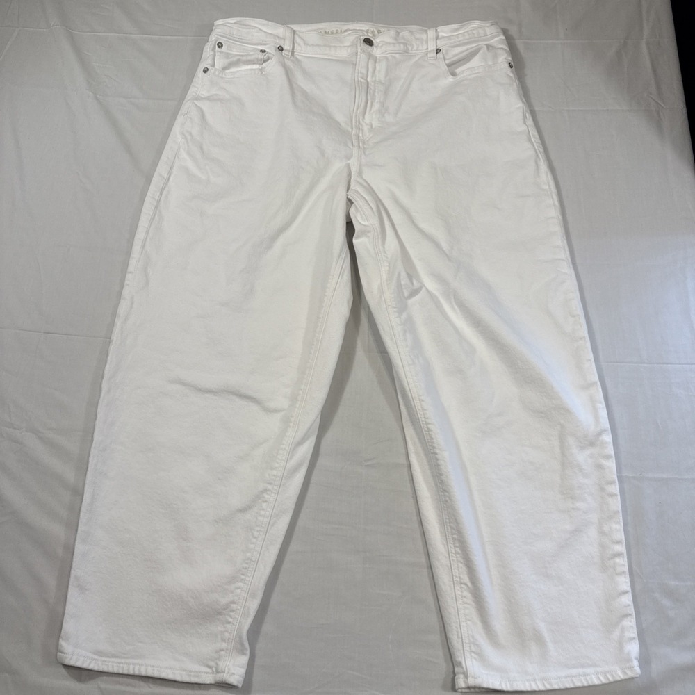 PANTS WIDE LEG BAGGY WOMEN 16 American Eagle Jeans WHITE  Stovepipe Stretch Y2K